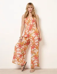 Side Split Flare Leg Tropical Jumpsuit - L/XL / MULTI - female