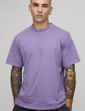 Men's Essential Washed Boxy Heavyweight T-Shirt Washed Purple Size X-Small Washed Purple XS - boohooMAN - FashionsVida
