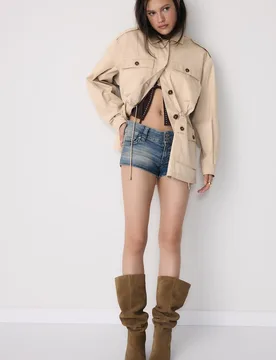 Baumwoll-Parka mit Taschen Steingrau S - Stradivarius - FashionsVida