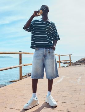 Bermuda Denim Baggy Fit 36 Bleu Lavé