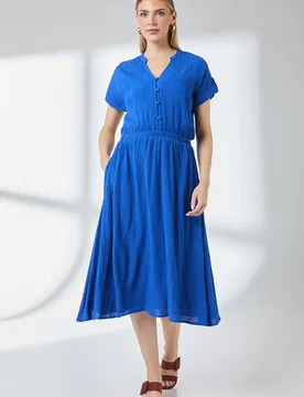 Women's Crinkle Viscose Button Midi Dress in Bright Blue Size: 14 - Bright Blue - Size: 14 - Debenhams - FashionsVida