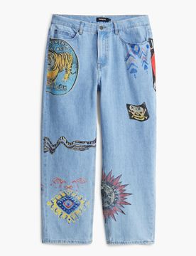 Pantalón vaquero parches, Azul, 28