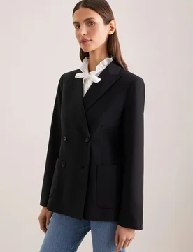 Zweireihiger Blazer mit aufgesetzten Taschen aus einer Wollmischung Schwarz 38 - Seidensticker.com - FashionsVida
