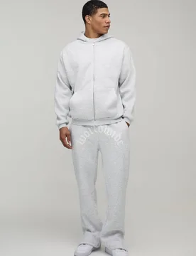 Men's Oversized Worldwide Zip Through Hooded Tracksuit Grey Marl Size X-Large Grey Marl XL - boohooMAN - FashionsVida