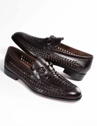 Leather Slip On Loafers Dark Brown male