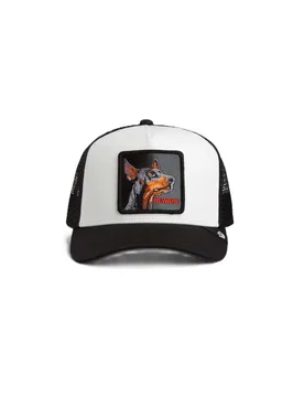 Berretto trucker Beware bianco e nero con patch doberman - Goorin Bros - FashionsVida
