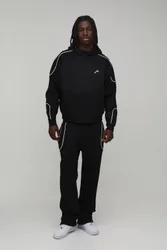 Herren Oversized Boxy Kapuzenpullover mit Paspelierung & Baggy Jogger Hose Trainingsanzug Black Größe XS