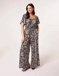 Shirred Waist Jumpsuit - L/XL / BLACK PATTERN - female