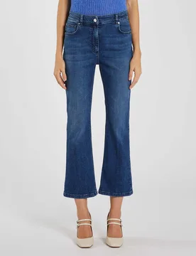 Jeans cropped flare blu stone washed in cotone stretch - Marella - FashionsVida