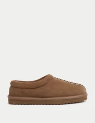 Suede Faux Fur Lined Mule Clog Slippers Chestnut female