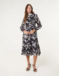 High Neck Midi Dress - 14 / BLACK PATTERN - female