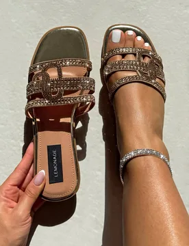 Women's Crystal Coastline Sliders in Gold Size: 4 - Gold - Size: 4 - Love Lemonade - FashionsVida