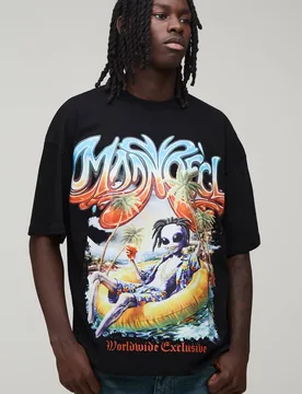 Herren Übergroßes Alien-Grafik Gewaschenes Oberteil Washed Black Größe XS - boohooMAN - FashionsVida