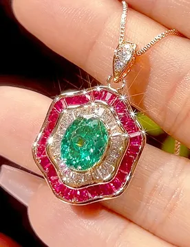 Emerald Green Ruby Red Octagon Statement Jewelry Adjustable Ring Rose Gold Pendant Necklace with Shiny Zircon Women Party Gift - Aliexpress - FashionsVida