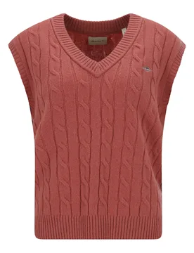 LAMBSWOOL CABLE V-NECK VEST female - XXL - FashionsVida