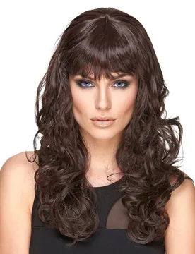 Locken Langhaar-Perücke Deluxe mit Pony braun - KARNEVAL-MEGASTORE - FashionsVida