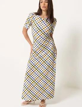 Women's Petite Gingham Maxi Dress Size: 8 - Multicolor - Size: 8 - PixieGirl - FashionsVida