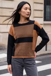 Women's Colour Block Knit Jumper in Camel Size: 10 - Camel - Size: 10