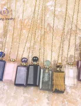 Rectangle Amethyst Lapis Perfume Bottle Pendant Necklaces,Rose Quartz Crystal Essential Oil Diffuser Vial Charms Chains Jewelry - Aliexpress - FashionsVida