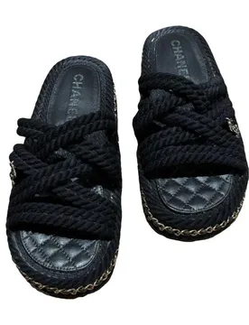 Chanel Black Rope Slides - Chanel - FashionsVida