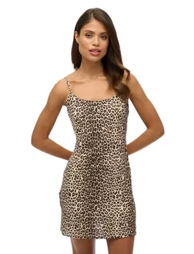 Robe Courte Sans Manches Bias Cut Mini Slip Diagonal Leopard S