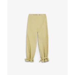 Pantalón recto de mujer con ojales metálicos y bajos con lazada