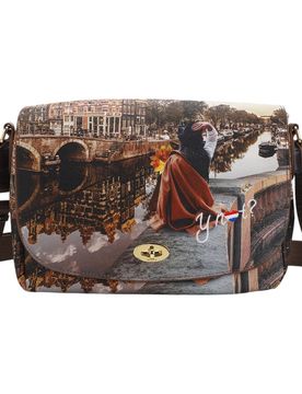 Borsa tracolla flap bag in ecopelle e pelle con tracolla regolabile
