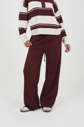 Womens Burgundy Wide Leg Joggers - Size Large