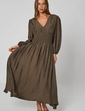 Women's Khaki Elasticated Waist Dress Size: 10 - Khaki - Size: 10 - Urban Bliss - FashionsVida