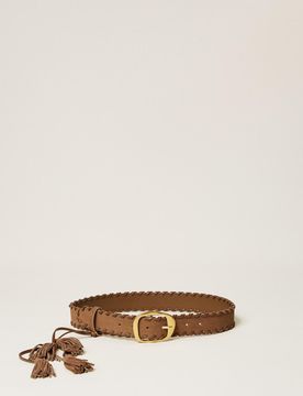 Ceinture en cuir velours avec pompons