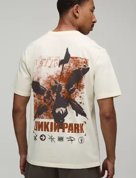 Herren Übergroßes Linkin Park Lizenz-Print Oberteil Ecru Größe Medium - boohooMAN - FashionsVida