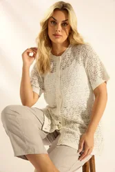 Button Through Cardigan Sweater - Ivory - Size: 22-24