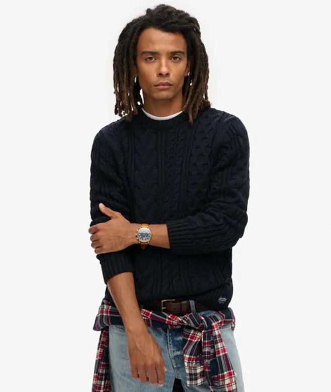 Superdry Herren Jacob Pullover mit Zopfmuster Marineblau - Größe: M - 89.99 - FashionsVida