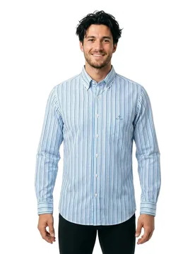 Camicia A Maniche Lunghe Broadcloth Stripe Blue L - Gant - FashionsVida