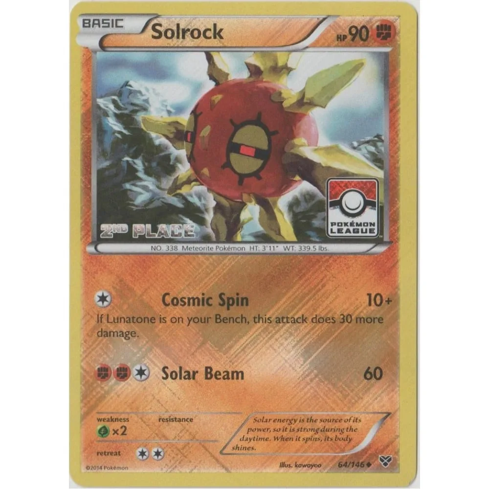 Pokemon XY Base Set 64/146 Solrock (League Promo 2nd Place) - Pokémon - FashionsVida