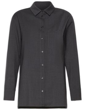 S Max Mara Pure Natural Stretch Wool Canvas Shirt with Exposed Horn Buttons