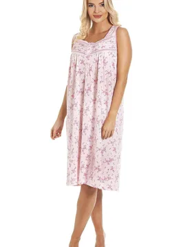 Floral Lightweight Sleeveless Summer Nightdress - Pink - Size: 14-16 - Camille - FashionsVida