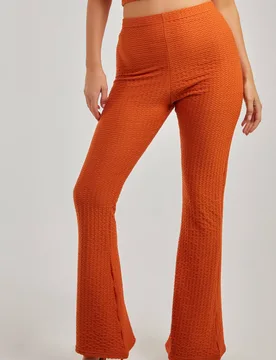 Waffle Flared Trouser - Terracotta - Size: L - Pink Vanilla - FashionsVida