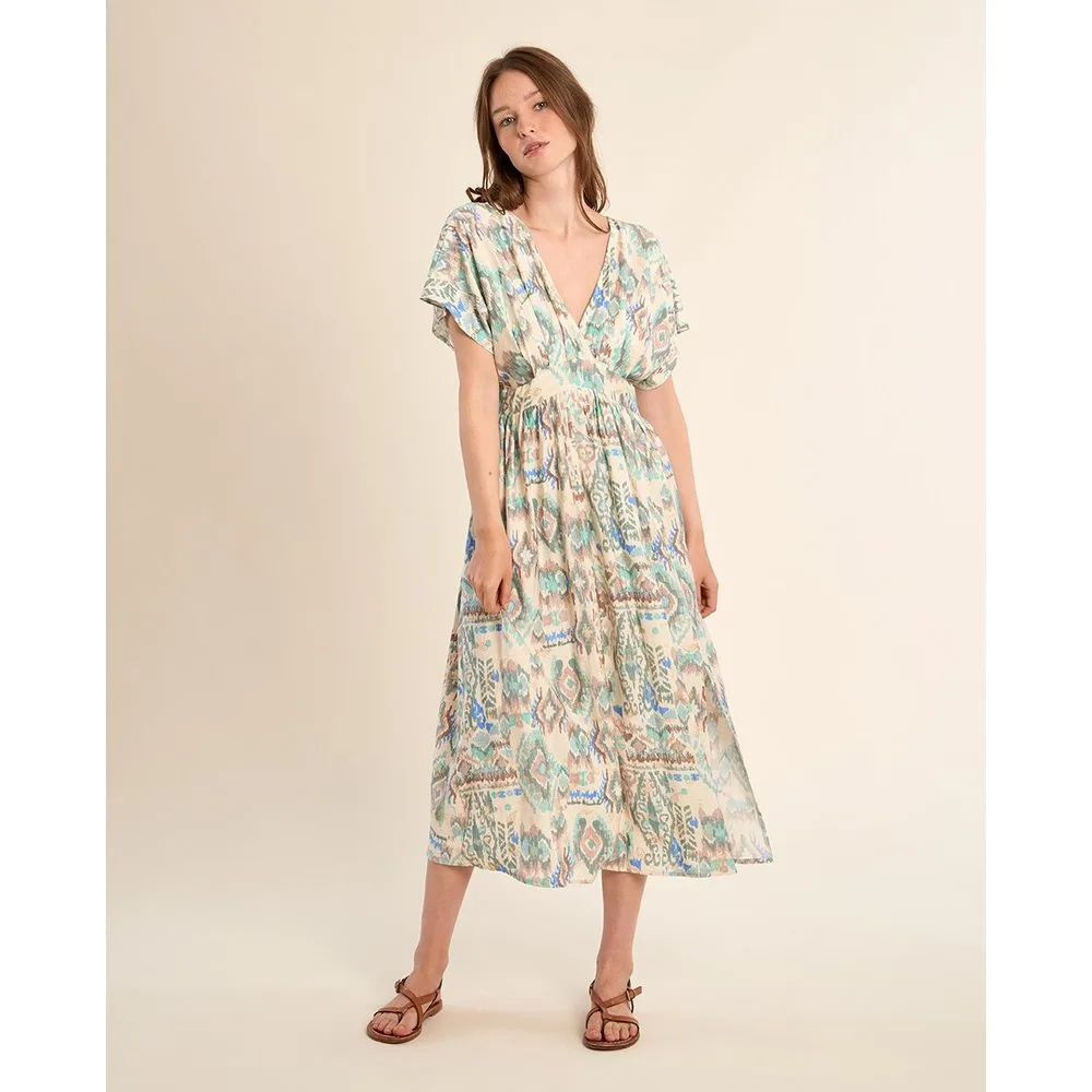 Vestido largo de manga mariposa con estampado - Molly Bracken - FashionsVida