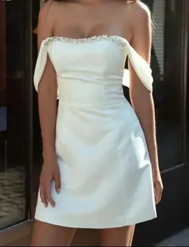 Simple A-line Short Wedding Dress 2026 Off Shoulder Beads Mini Satin Bridal Bride Party Gowns Vestidos De Noiva - Aliexpress - FashionsVida