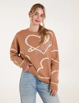 Heart Print 'Amour' Jumper - M/L / IVORY - female - Blue Vanilla - FashionsVida