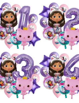 Juego de decoración de globos con tema de personaje de dibujos animados Gabby rosa & púrpura autorizado popular de anime para fiesta de cumpleaños, - Shein - FashionsVida