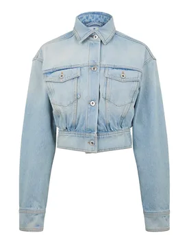 Womens Off White Off Baggy Fit Jacket In Light Blue - Size 4 Uk - OFF-WHITE - FashionsVida