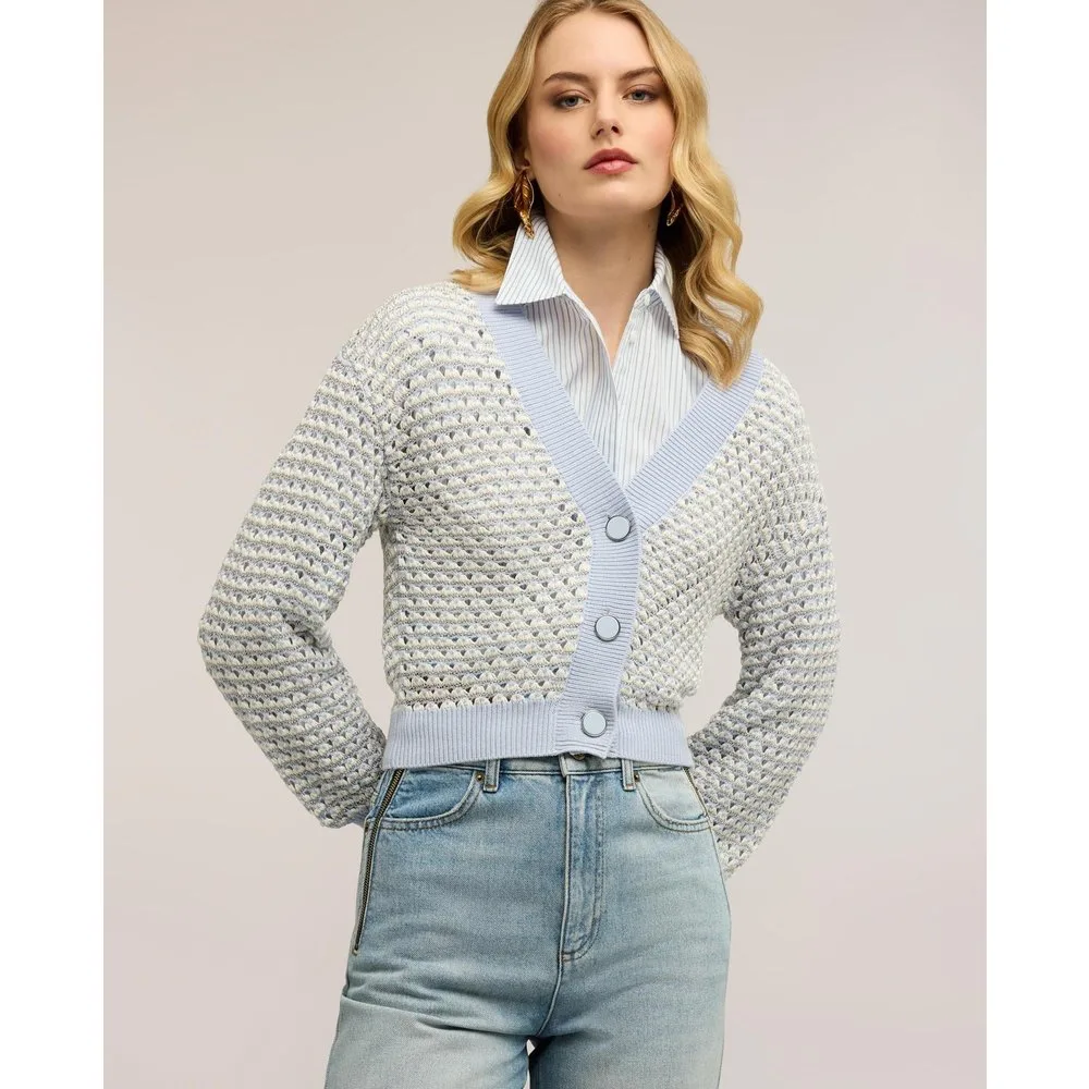 Chaqueta de mujer de punto corta en lurex calado modelo regular - Motivi - FashionsVida