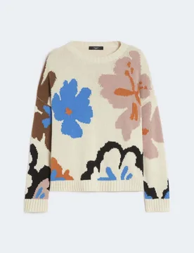 Maglione bianco Weekend in misto cotone con lavorazione floreale jacquard - Max Mara - FashionsVida