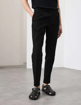 Tapered Fit Cotton Linen Blend Trousers Black male - Autograph - FashionsVida