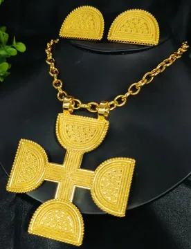 Saudi Arabia Gold Color Cross Ethiopia Women Jewelry Necklace Earring African Arab Bridal Set Habesha Eritrea Party Gift - Aliexpress - FashionsVida