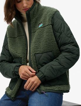 Superdry Damen Sherpa Fleece Hybrid-jacke Green - Größe: 40
