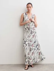 Pure Silk Floral V-Neck Maxi Column Dress Ivory Mix female