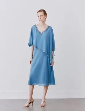 Vestido corto con pedrería en capa - Woman Fiesta El Corte Inglés - FashionsVida